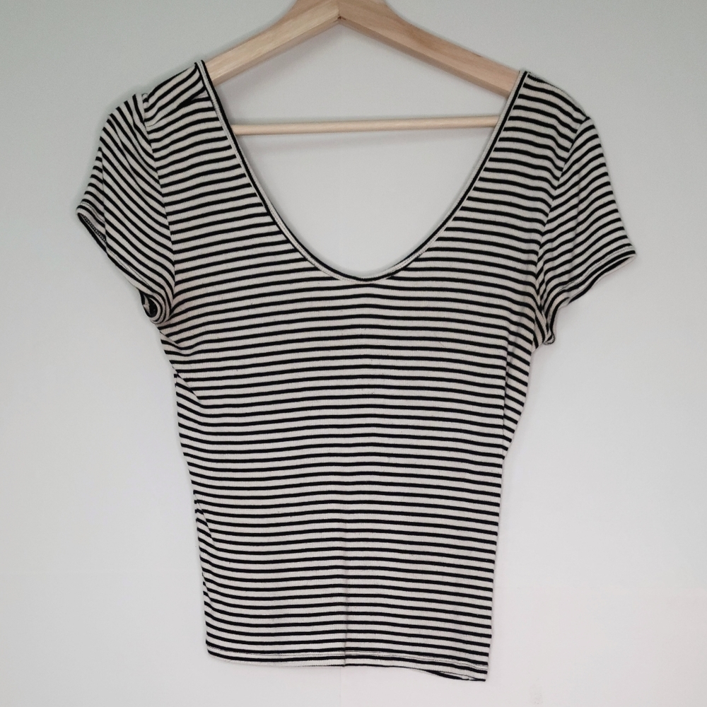 Express One Eleven Striped Low Back Top Size Medium